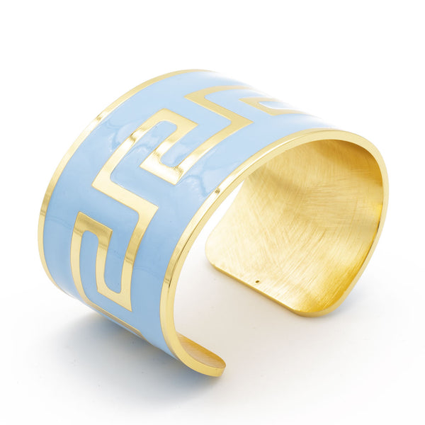 Bracciale con motivo a greca placcato oro e smaltato a mano Francesca Bianchi Design colore azzurro - via condotti store