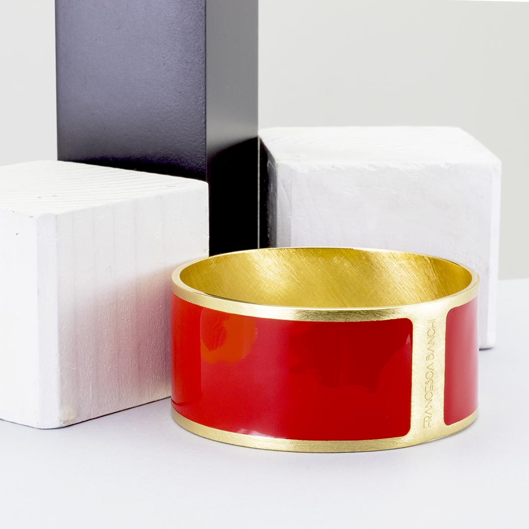 Bracciale placcato oro smaltato a mano Francesca Bianchi Design colore rosso - via condotti store