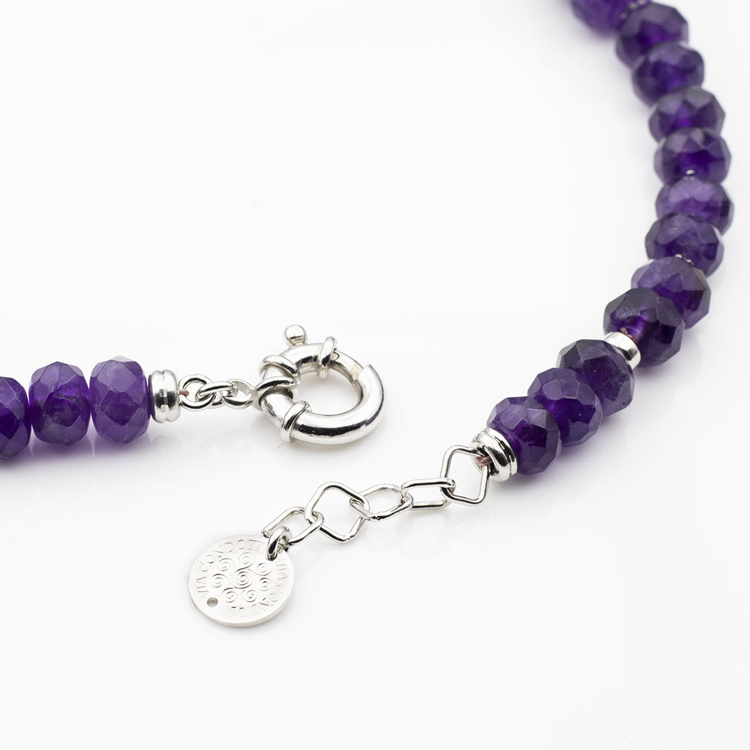 lunghezza regolabile della collana in ametista naturale e argento 925 rodiato - via condotti store