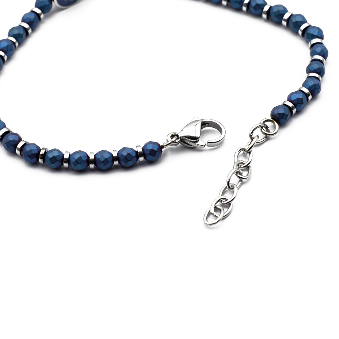 lunghezza regolabile del bracciale con sfere e rosa dei venti in acciaio blu - via condotti store