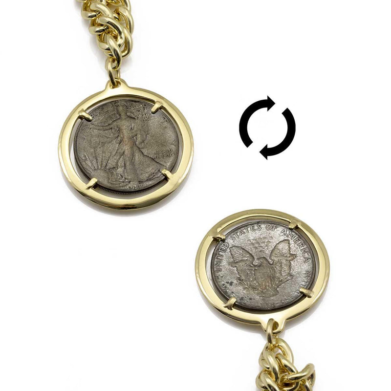 collana da donna placcata oro Francesca Bianchi Design con catena a maglia groumette e pendente con la riproduzione del dollaro - Via Condotti Store