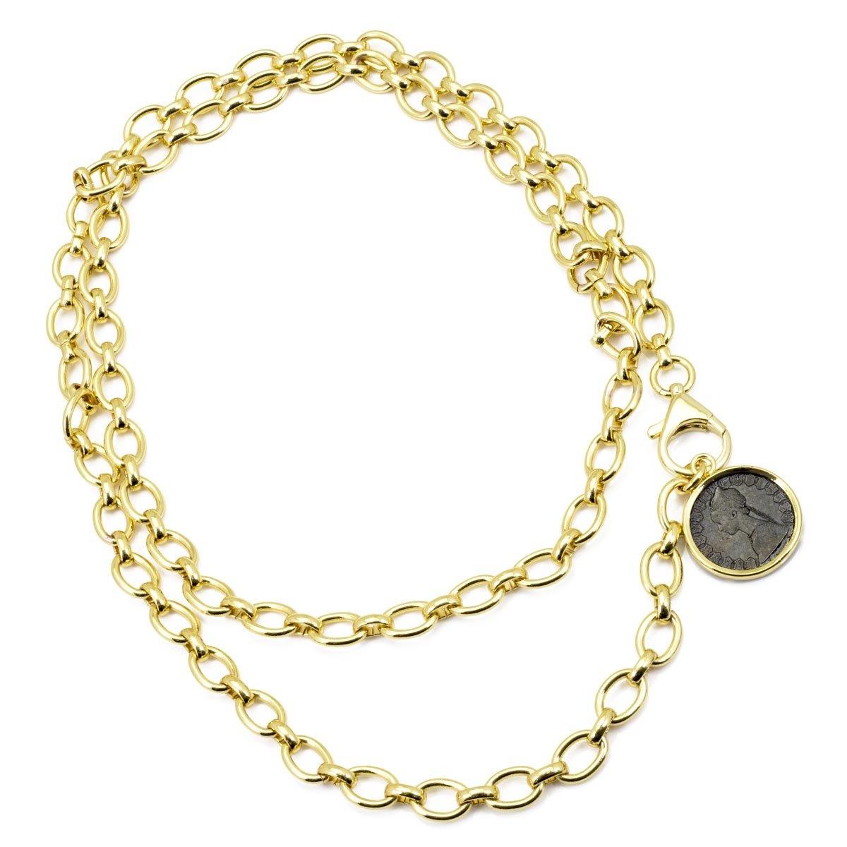 collana da donna con moneta 500 lire e catena a maglia ovale in bronzo placcato oro Francesca Bianchi Design - Via Condotti Store