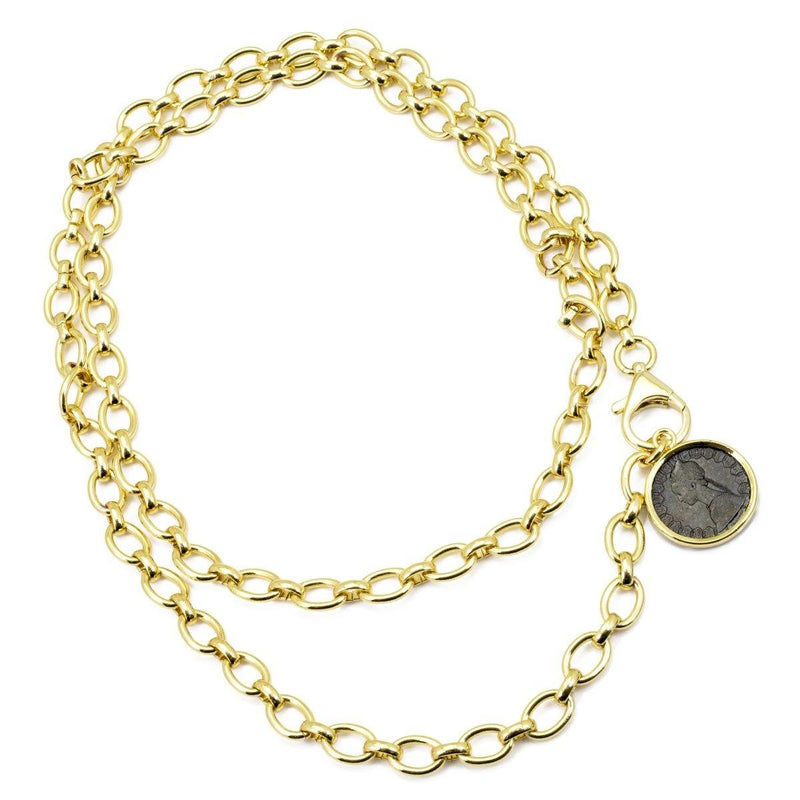 collana da donna con moneta 500 lire e catena a maglia ovale in bronzo placcato oro Francesca Bianchi Design - Via Condotti Store