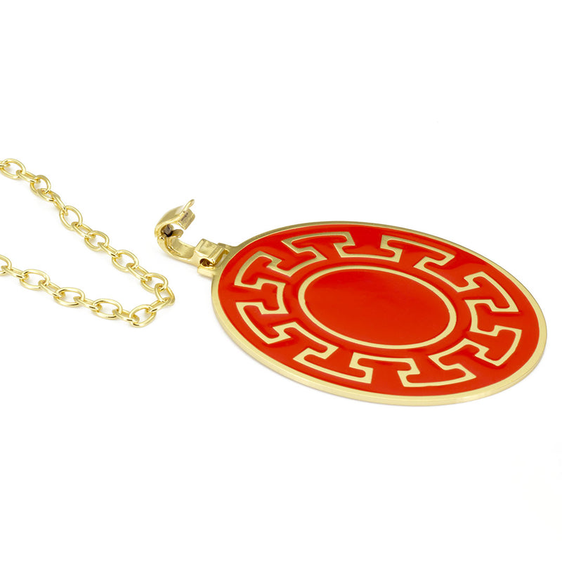 collana da donna francesca bianchi design con catena e pendente con greca placcato oro smaltato colore rosso - via condotti store