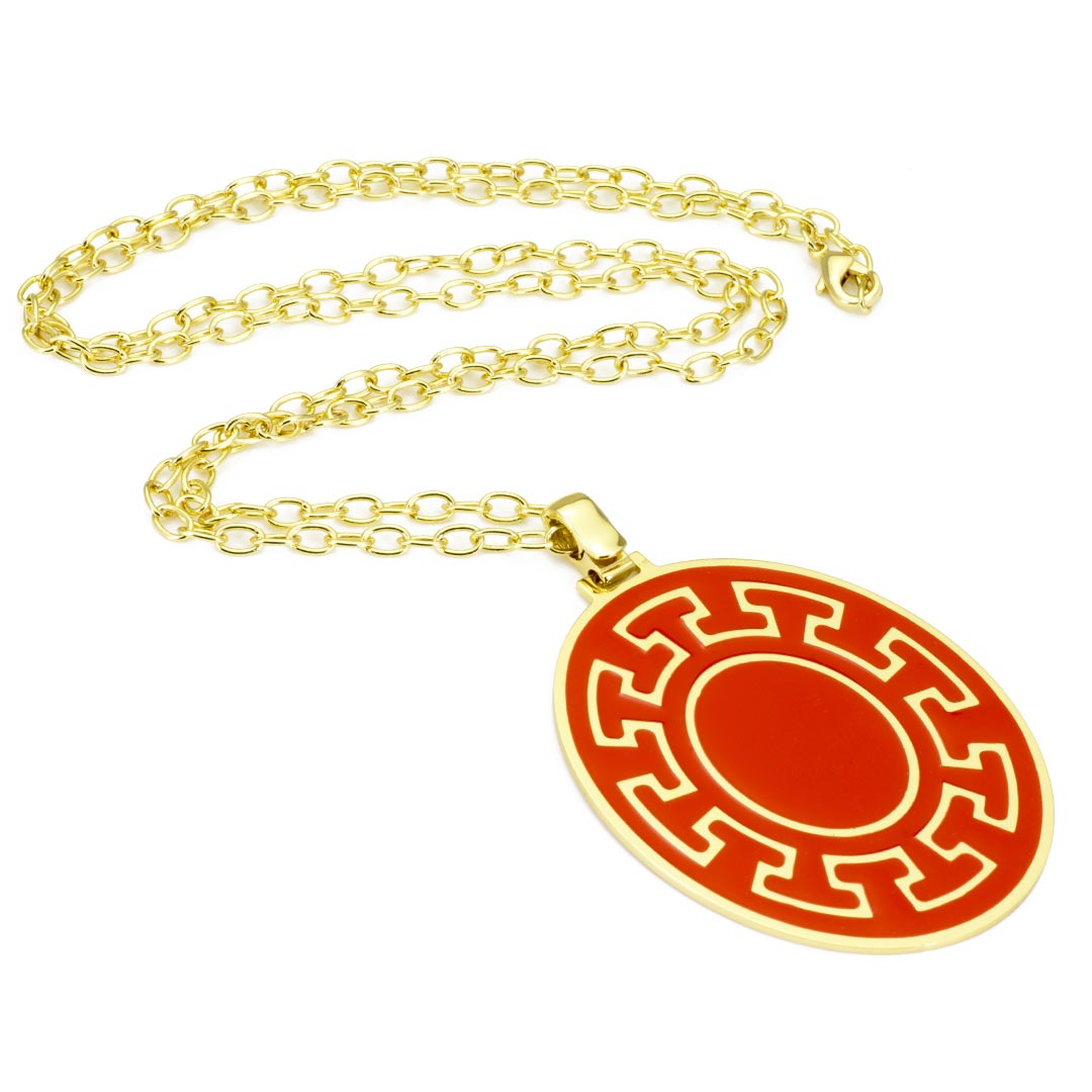 collana da donna francesca bianchi design con catena e pendente con greca placcato oro smaltato colore rosso - via condotti store