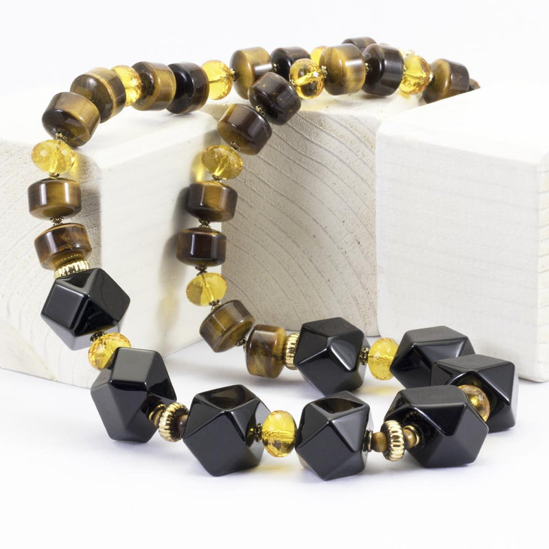 Collana in onice, occhio di tigre e quarzo citrino con argento 925 - via condotti store