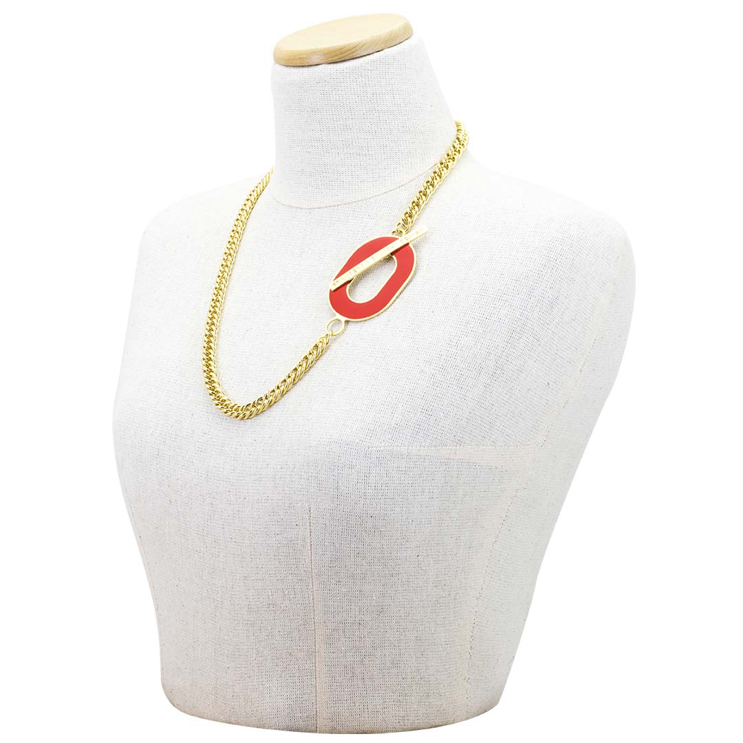 collana da donna con catena e fibbia smaltata rossa in bronzo placcato oro francesca bianchi design - via condotti store