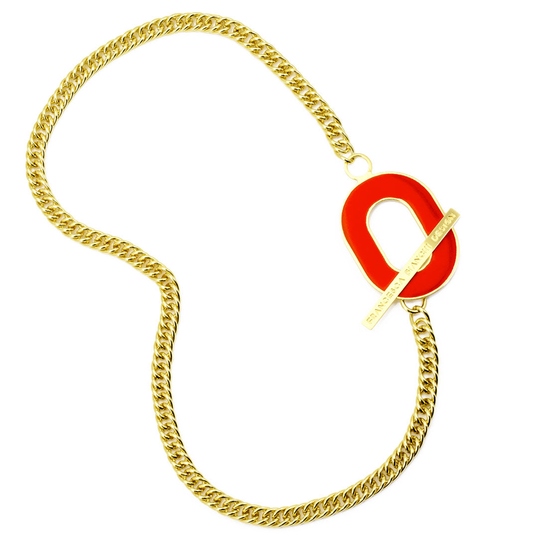 collana da donna con catena e fibbia smaltata rossa in bronzo placcato oro francesca bianchi design - via condotti store