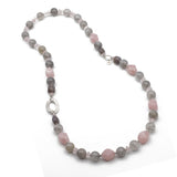 collana in pietre dure e argento 925 rodiato con quarzo rosa agata muschiata e onice grigio - via condotti store