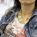 collana girocollo da donna con catena placcata oro e smalti colorati francesca bianchi design indossata - via condotti store