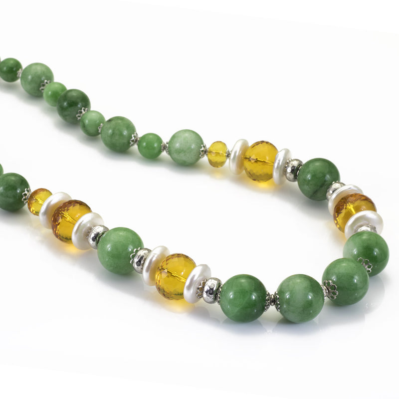 Collana con giada verde, quarzo citrino e perle in argento 925 - via condotti store