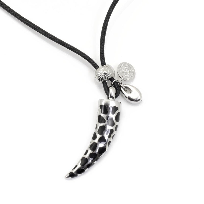 Collana in corda nera con corno in Argento e Resina - via condotti store