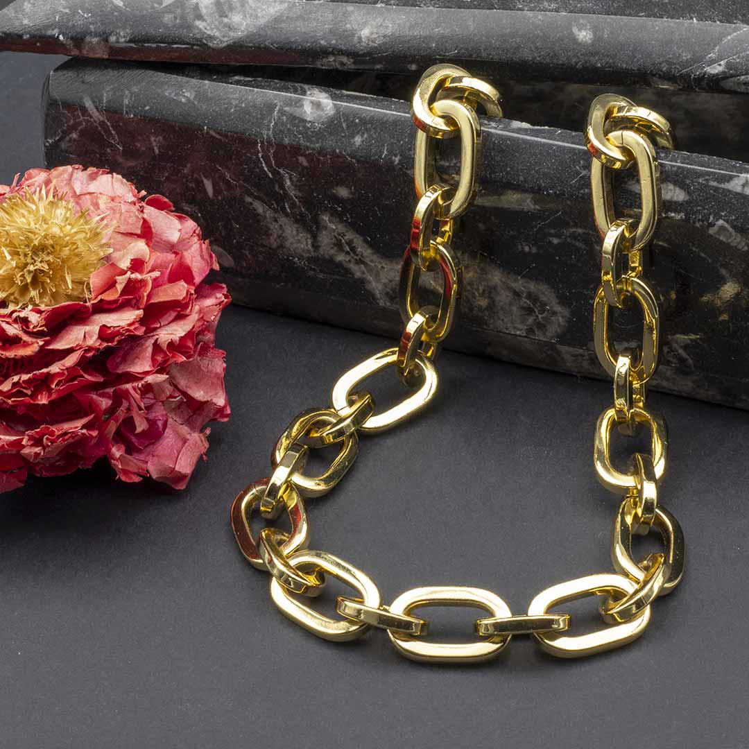 collana girocollo da donna con catena a maglia alternata in bronzo placcato oro francesca bianchi design - via condotti store