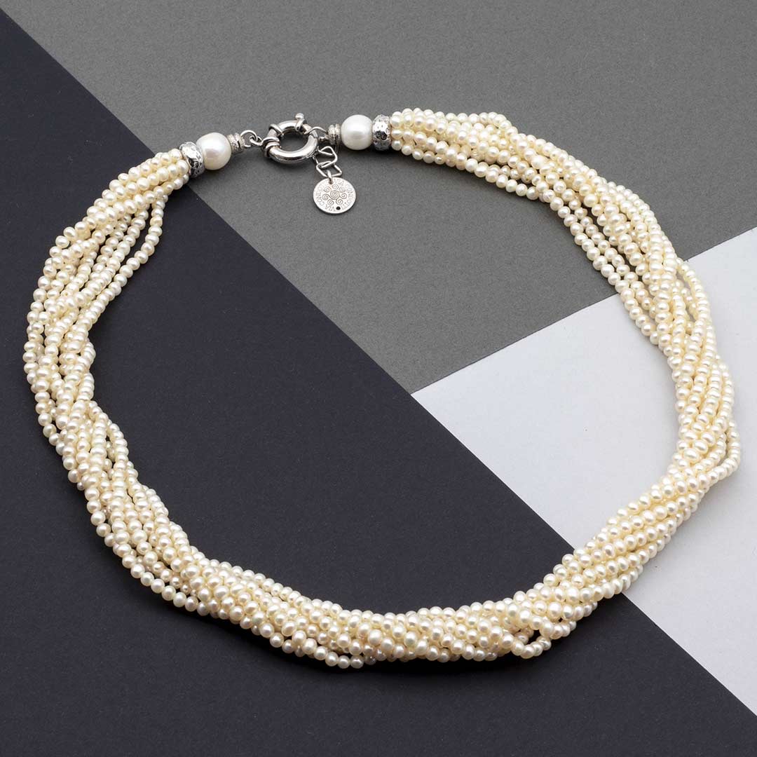 Collana torchon 8 fili di perle naturali in argento - via condotti store