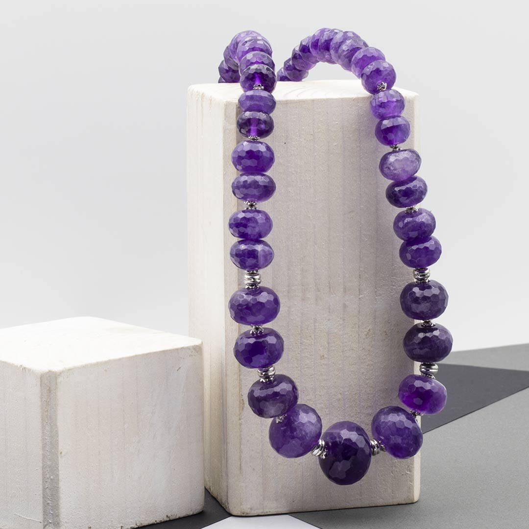 collana girocollo in ametista naturale e argento 925 rodiato - via condotti store