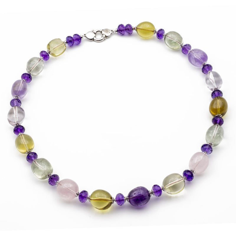 Collana con quarzi multicolor e ametista in argento 925 rodiato - via condotti store
