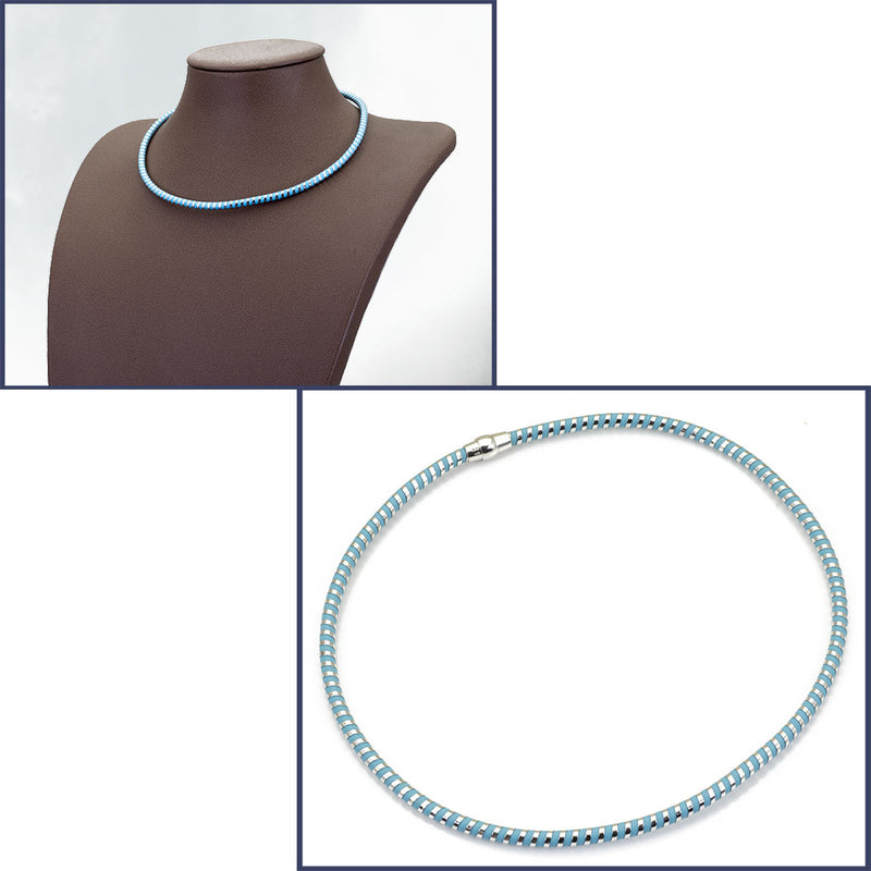 collana girocollo in argento 925 e silicone colorato azzurro - via condotti store