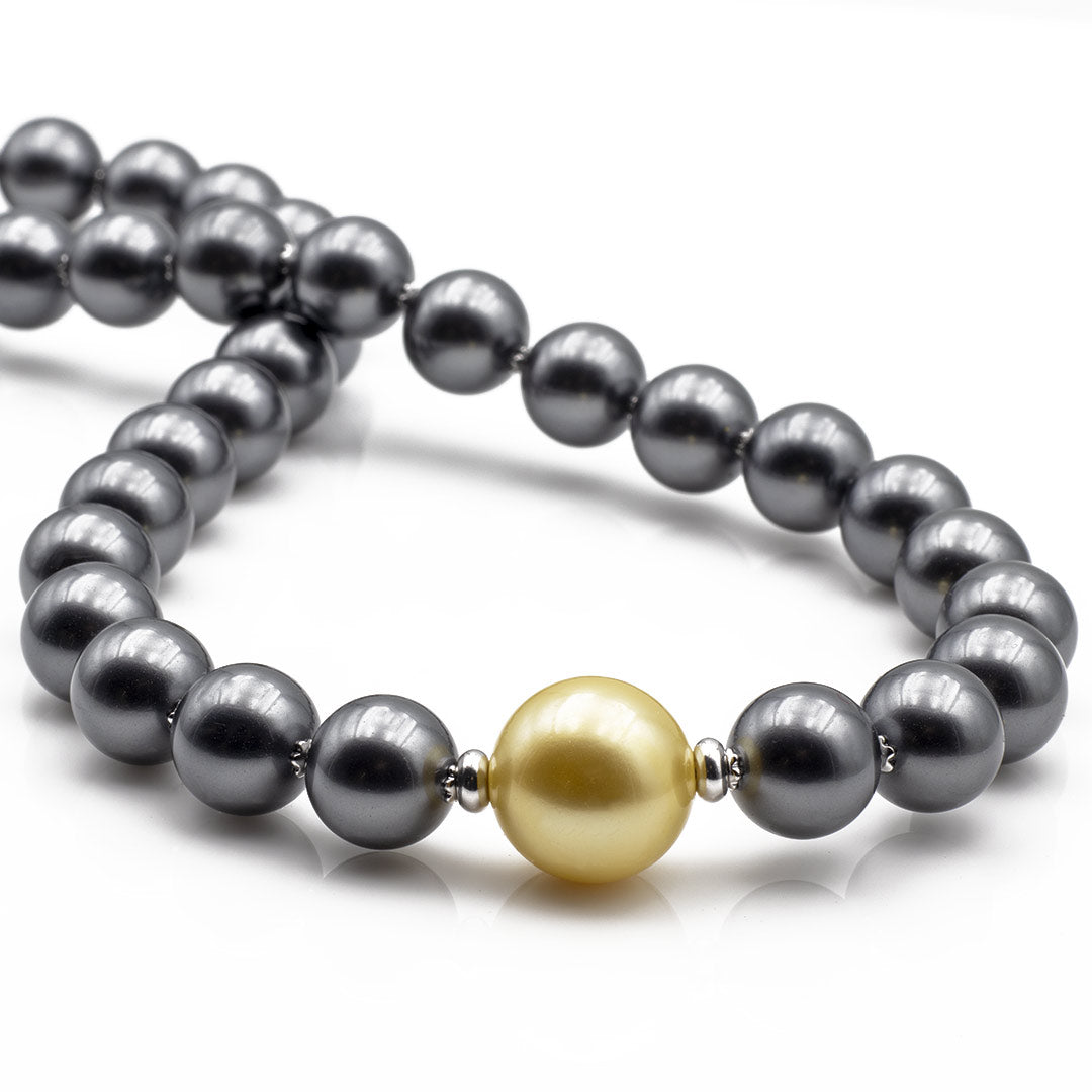 collana in perle grigie e dorata al centro con argento 925 - via condotti store