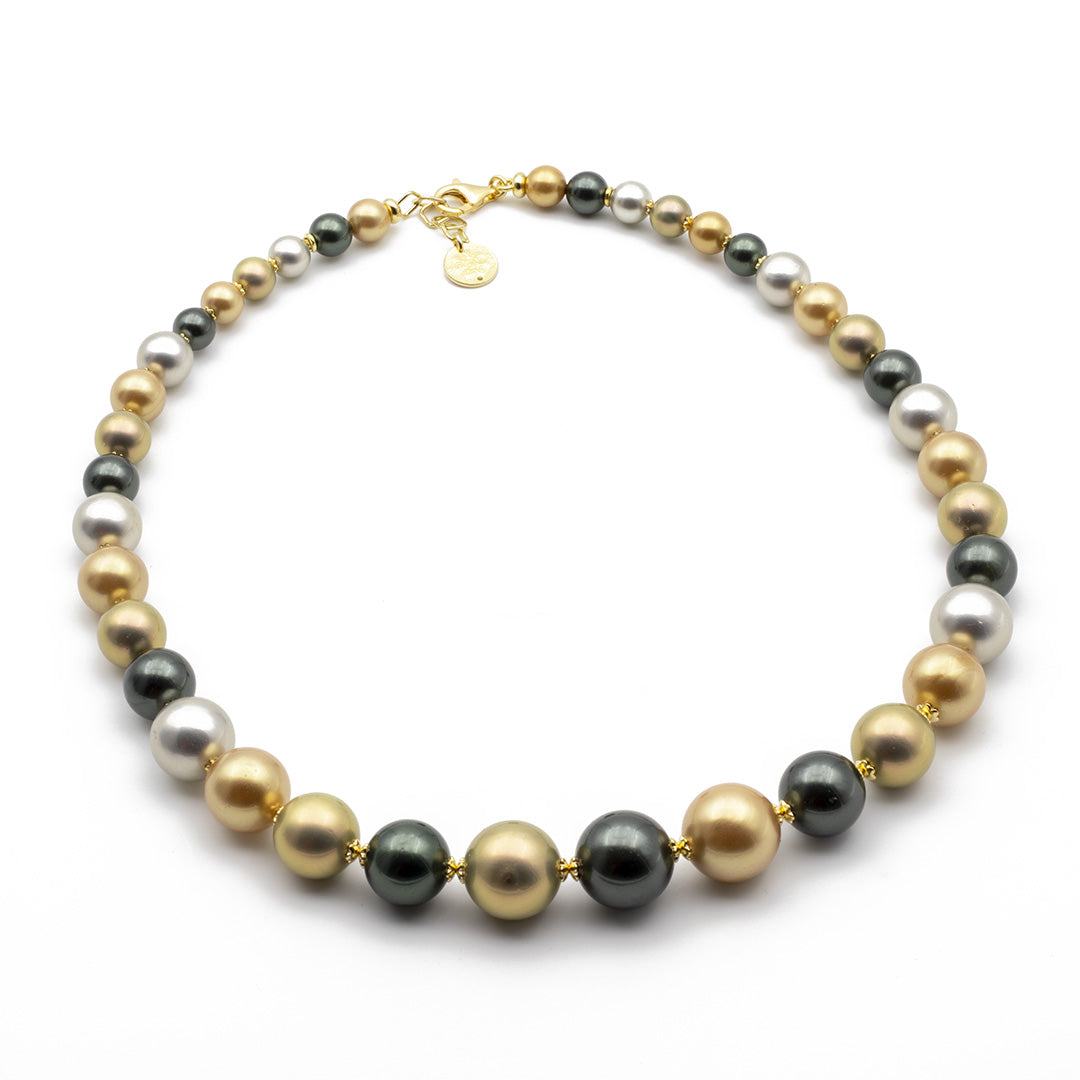 Collana in perle shell muticolor e argento placcato oro - via condotti store