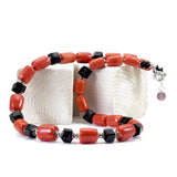 collana in pietre dure e argento rodiato con corallo bambu e onice - via condotti store