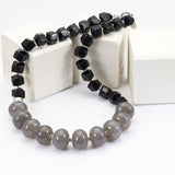 collana pietre dure e argento 925 rodiato con onice nero e grigio - via condotti store