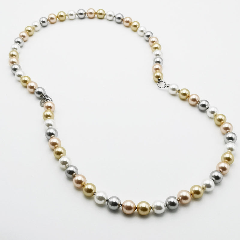 Collana lunga in argento rodiato e perle shell muticolore - via condotti store