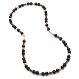 collana lunga in pietre dure e argento con onice, perle e corallo - via condotti store