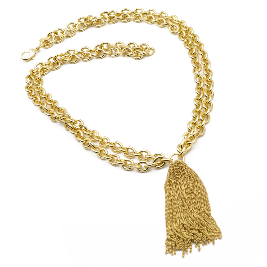 collana lunga da donna placcata oro con catena a maglia massiccia e nappina pendente francesca bianchi design - via condotti store