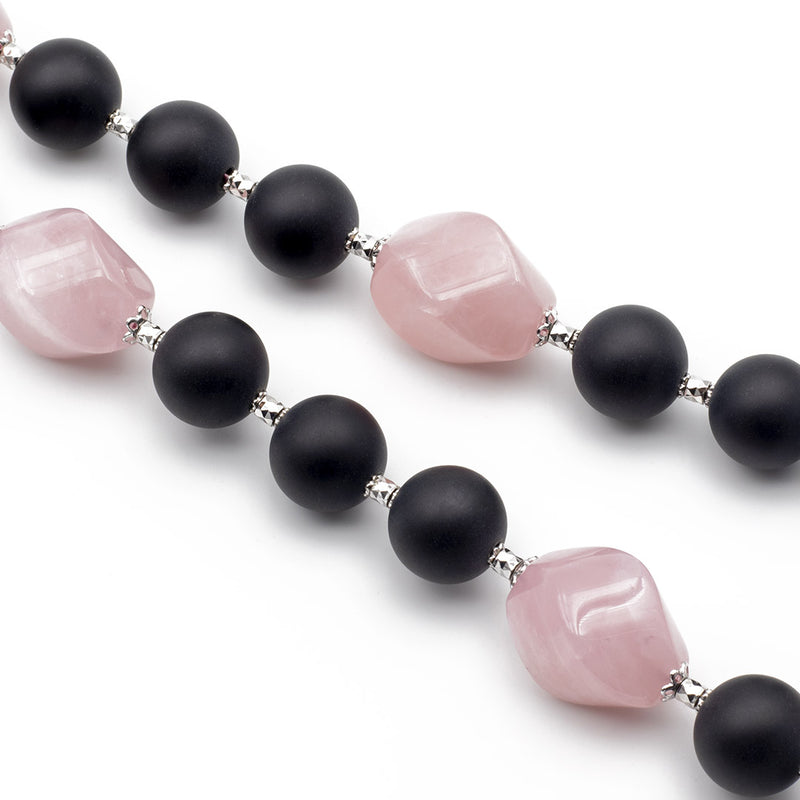 collana in pietre dure e argento con onice opaco e quarzo rosa - via condotti store