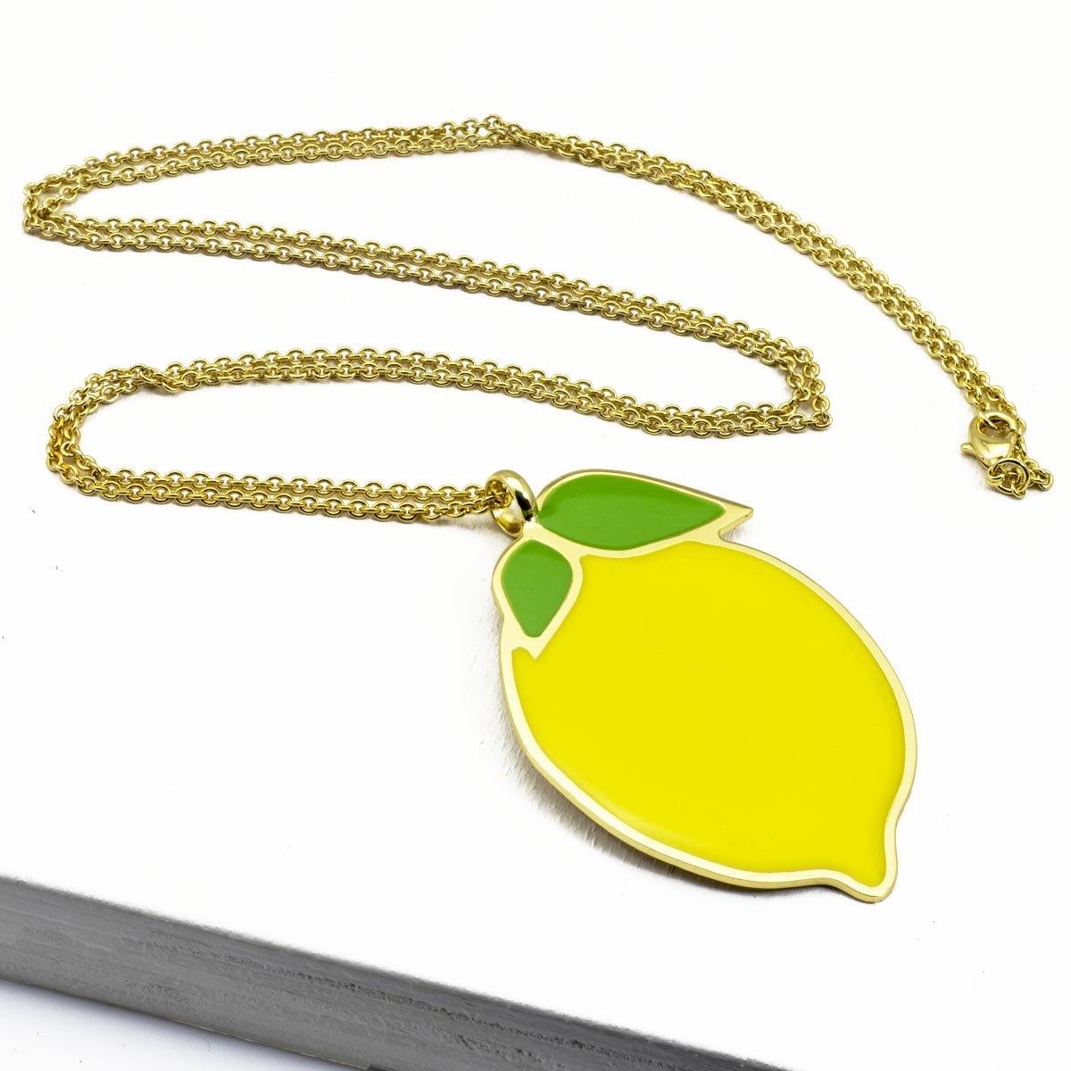 collana Francesca Bianchi Design da donna con catena e pendente limone giallo in bronzo placcato oro  - Via Condotti Store