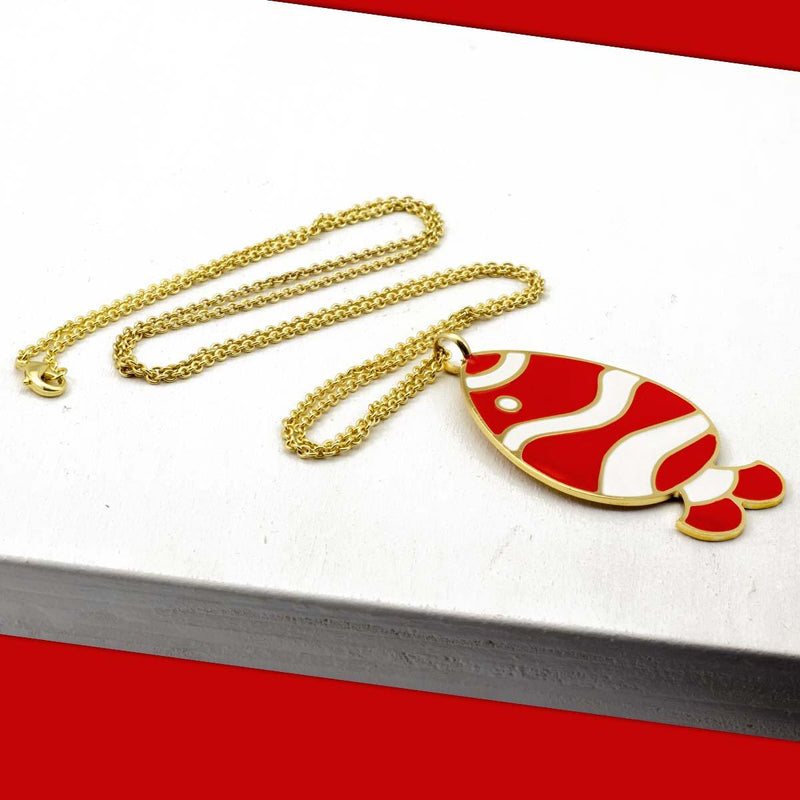 collana Francesca Bianchi Design da donna con catena e pendente pesce rosso e bianco in bronzo placcato oro  - Via Condotti Store
