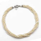 Collana torchon 8 fili di perle naturali in argento rodiato - via condotti store