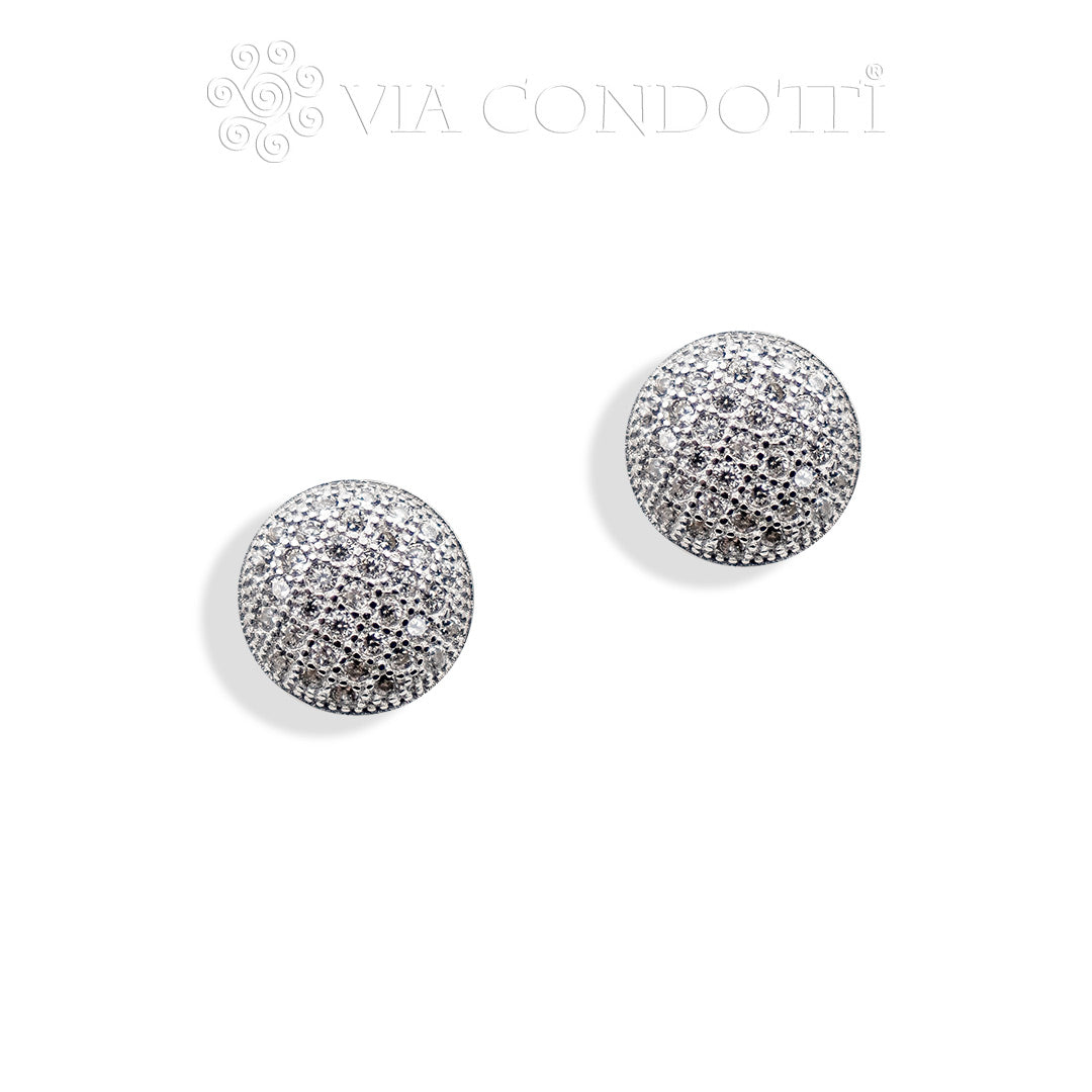 orecchini a lobo tappabuchi mezza sfera in argento e zirconi - via condotti store