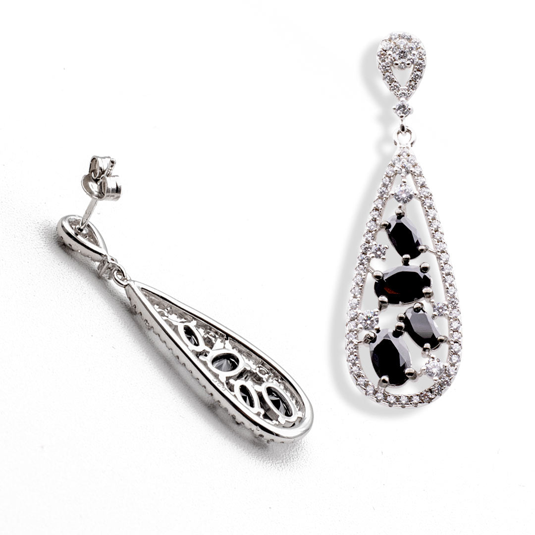 orecchini pendenti a goccia in argento 925 e zirconi bianchi e neri - via condotti store