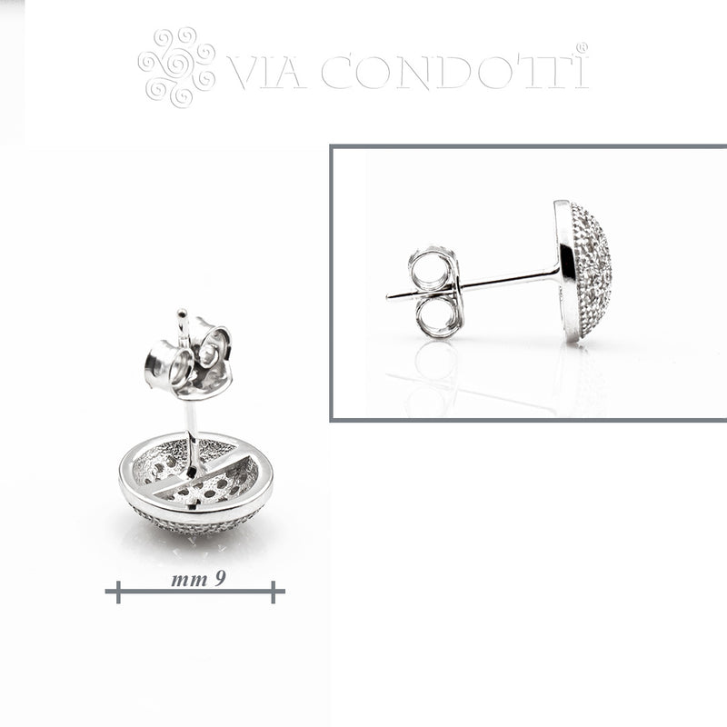 misura 9 mm e profilo orecchini a lobo tappabuchi mezza sfera in argento e zirconi - via condotti store
