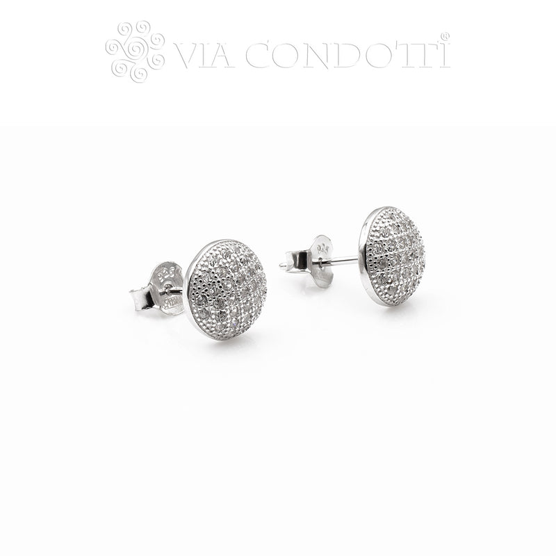 orecchini a lobo tappabuchi mezza sfera in argento e zirconi - via condotti store