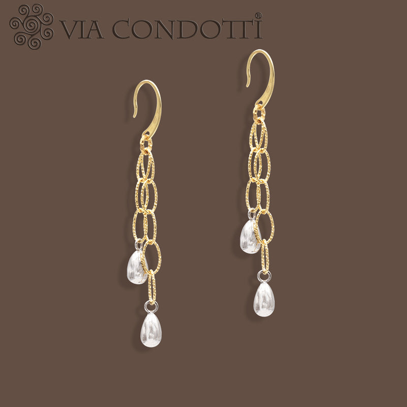 orecchini pendenti con gocce in argento 925 rodiati e placcati oro - via condotti store
