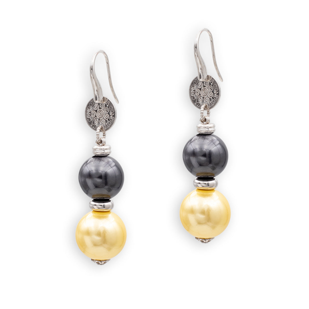 orecchini pendenti in perle grigie e dorate con argento 925 - via condotti store